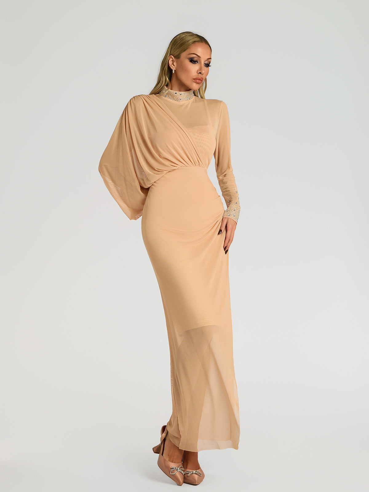 Abito Maxi Arricciato con Strass Faris