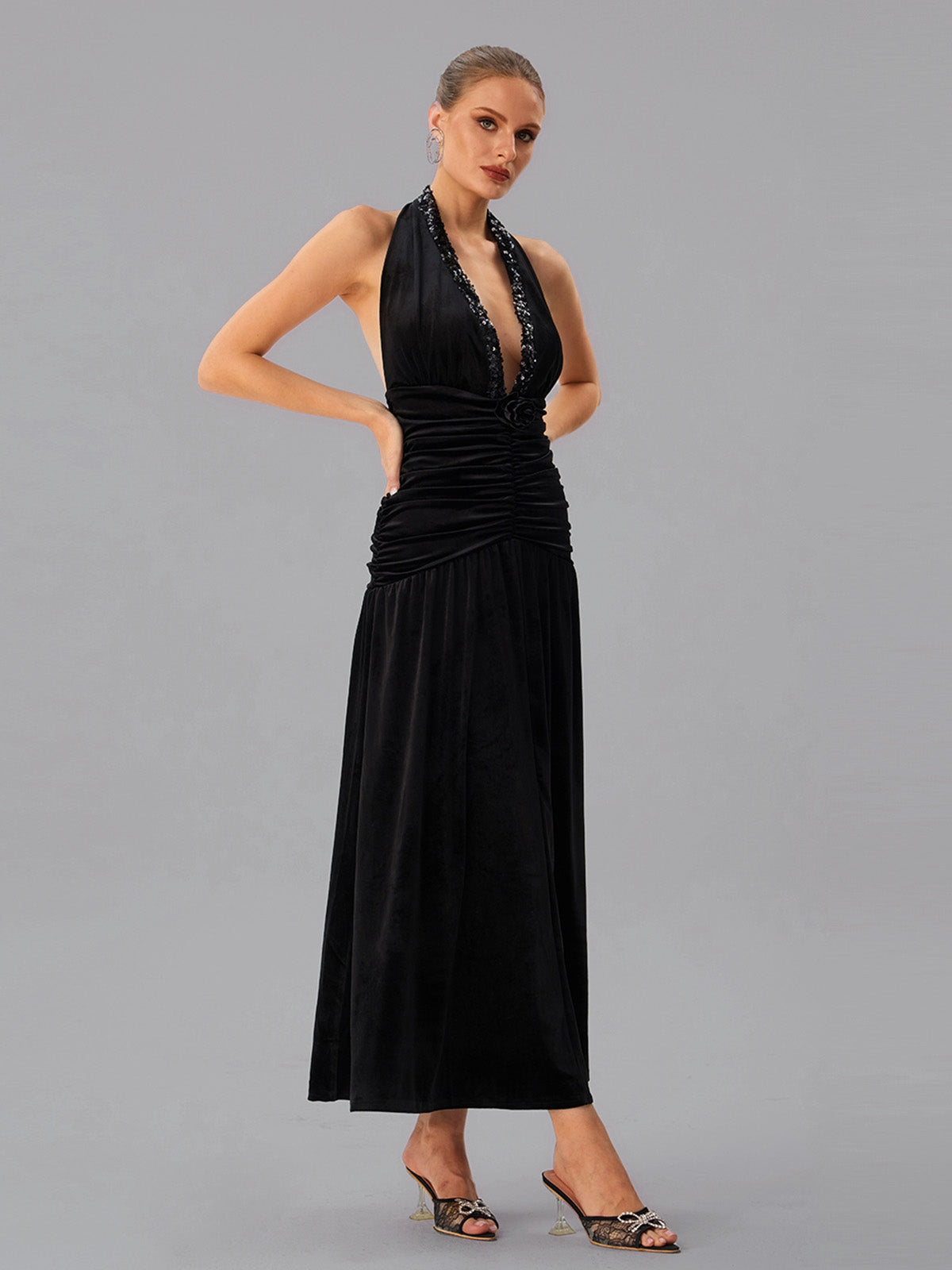 Abito Maxi Arricciato con Scollo Halterneck Faro