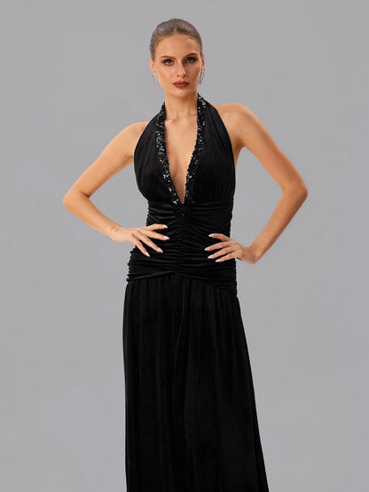 Abito Maxi Arricciato con Scollo Halterneck Faro