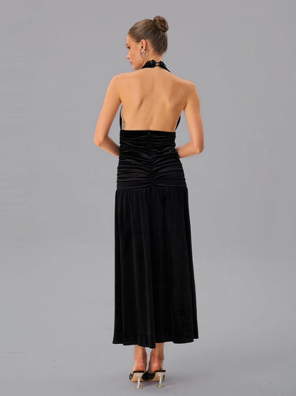 Abito Maxi Arricciato con Scollo Halterneck Faro