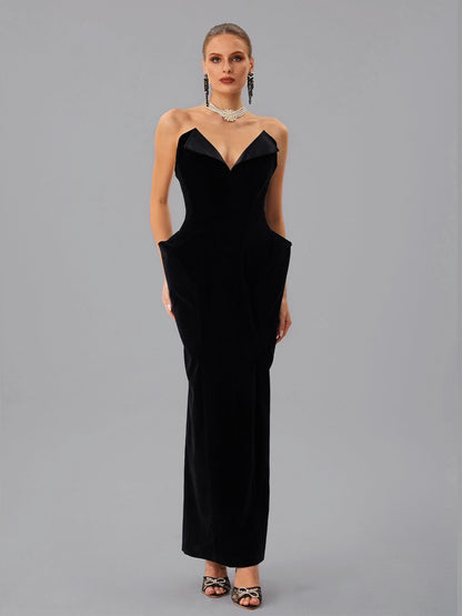 Abito Maxi in Velluto Senza Spalline Farquhar