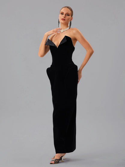 Abito Maxi in Velluto Senza Spalline Farquhar