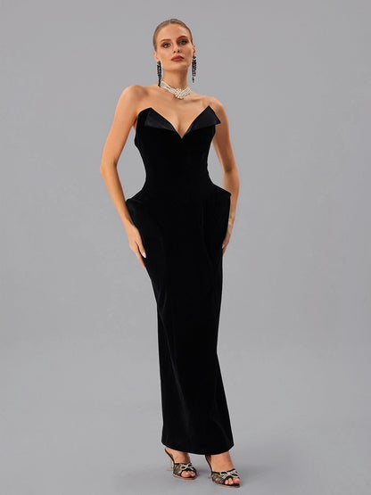 Abito Maxi in Velluto Senza Spalline Farquhar