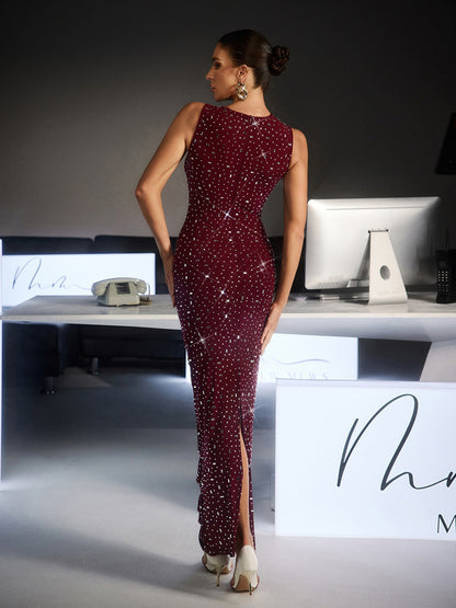 Abito Maxi Senza Maniche Feroze con Cutout e Strass