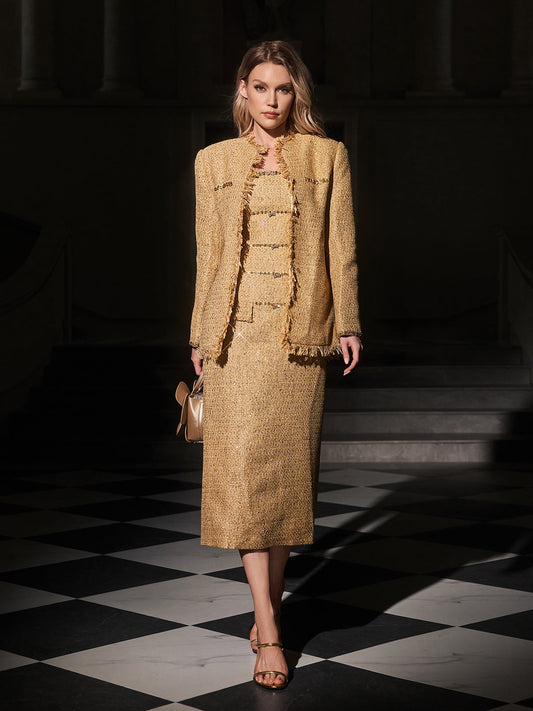 Set Blazer in Tweed con Paillettes Senza Spalline Fyren