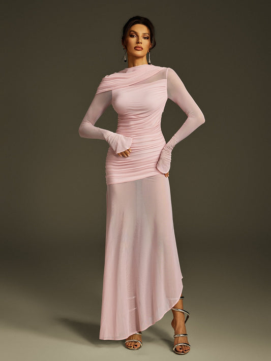 Abito Maxi in Rete a Manica Lunga Glacian