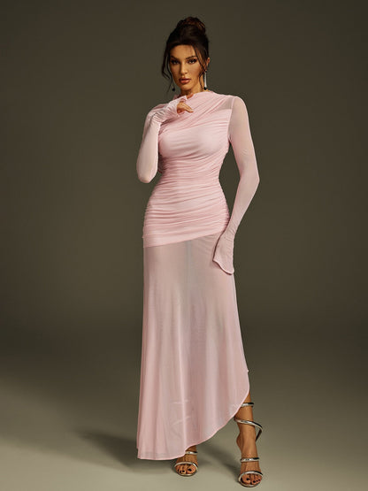 Abito Maxi in Rete a Manica Lunga Glacian