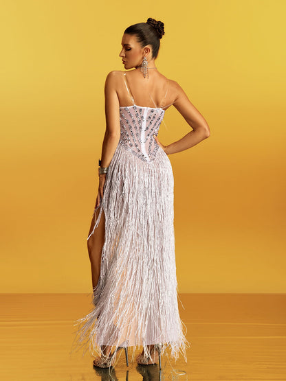 Abito Maxi in Cristallo con Frange Glimar