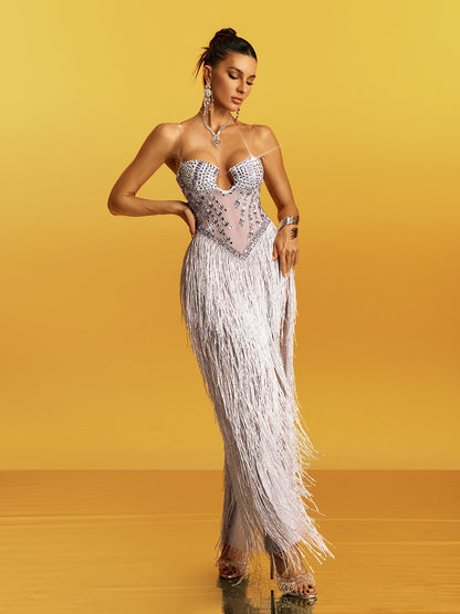 Abito Maxi in Cristallo con Frange Glimar