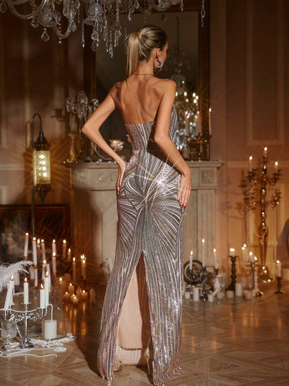 Abito Maxi Senza Spalline con Paillettes Graeden