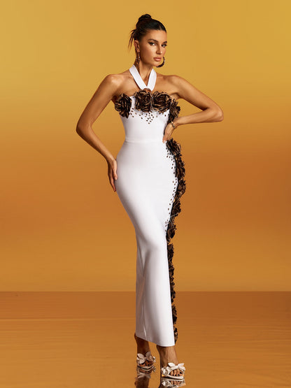 Abito Maxi Bandage con Fiori e Collo All'Americana Gravistar