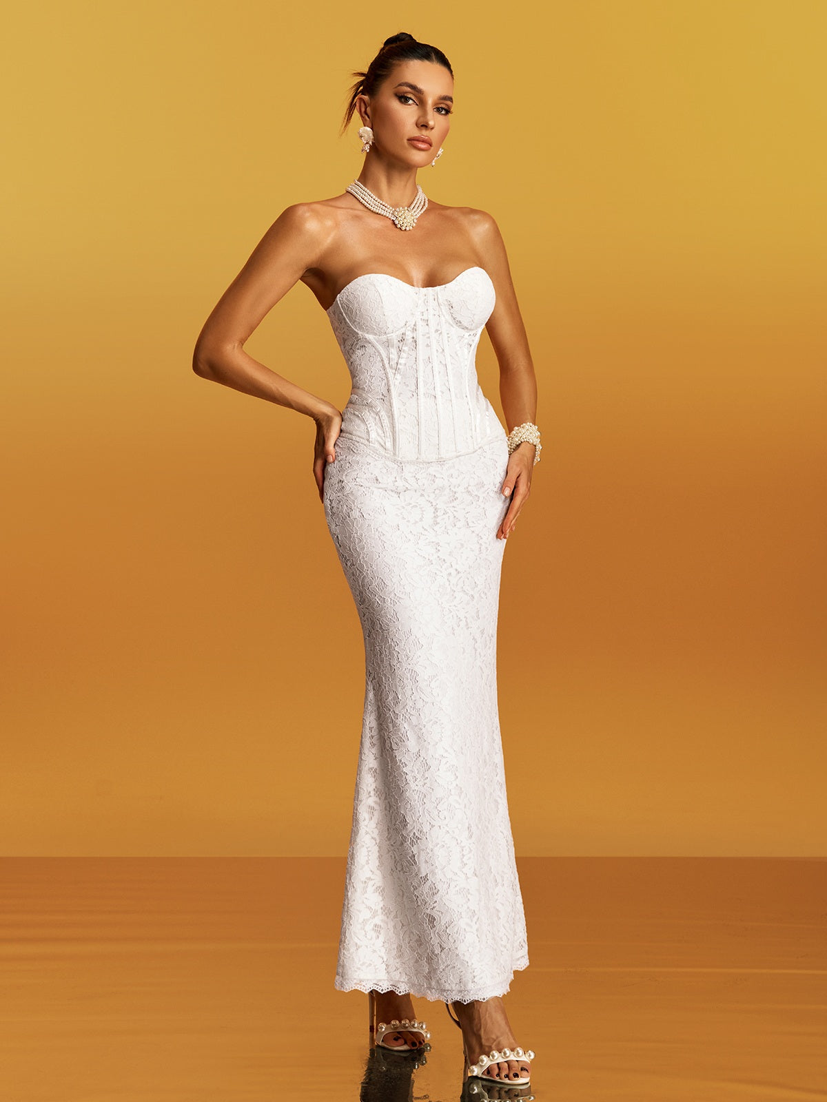 Abito Maxi Floreale Senza Spalline Gyrex