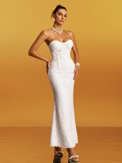 Abito Maxi Floreale Senza Spalline Gyrex