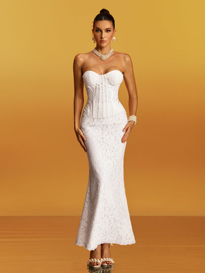 Abito Maxi Floreale Senza Spalline Gyrex