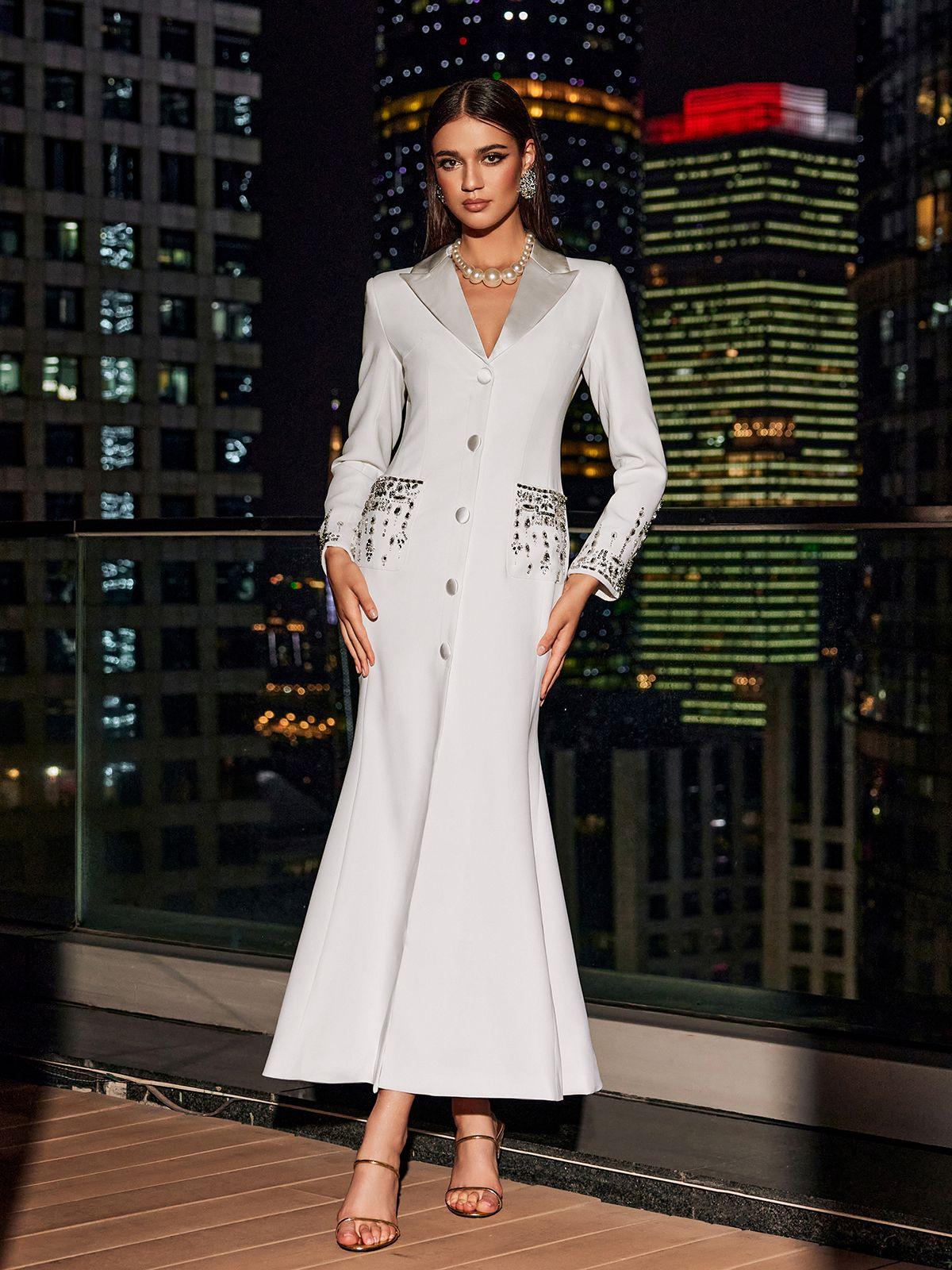 Abito Blazer con Strass Hassan in Bianco