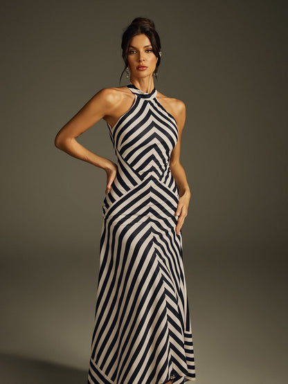 Abito Maxi a Righe con Scollo All'Americana Heyra
