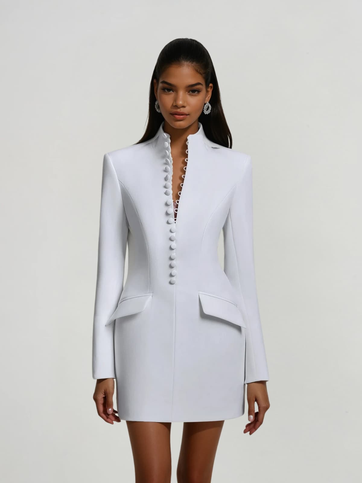 Abito Mini Blazer a Un Bottone Hornfels in Bianco