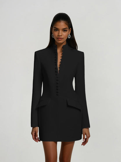 Blazer Mini Dress A Doppio Petto Hornfels In Nero