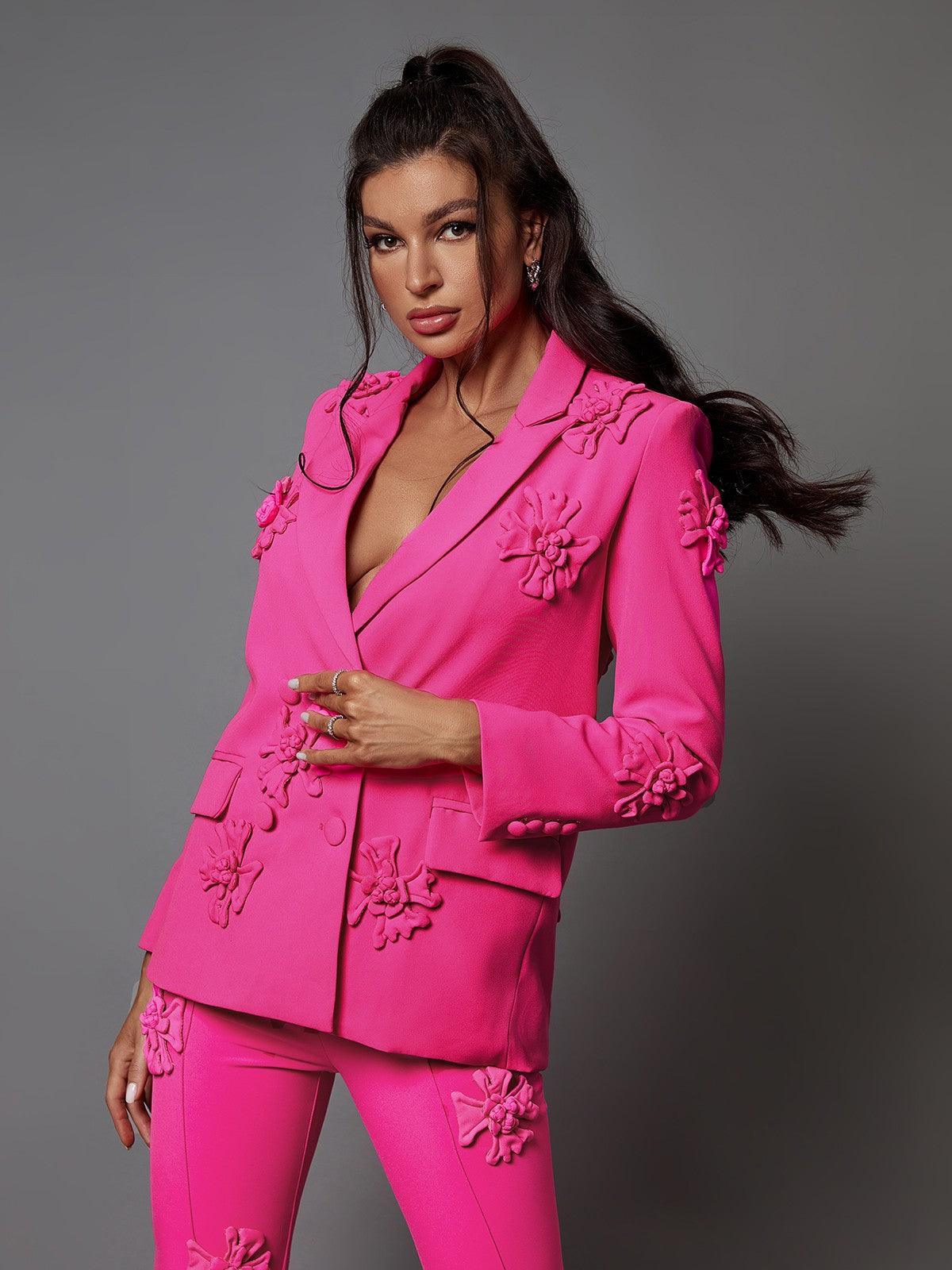 Set Blazer Decorato con Fiori Indiana in Rosa Acceso