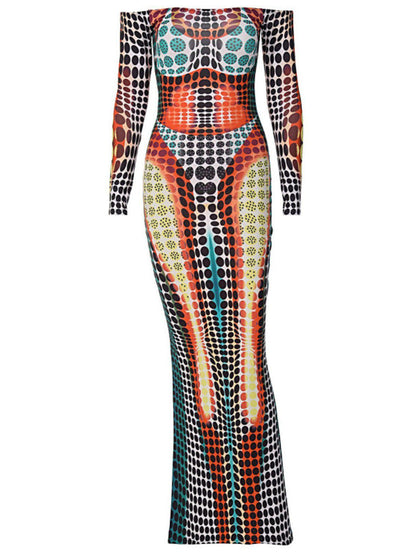 Abito Maxi Ishi Off Shoulder in Multicolore