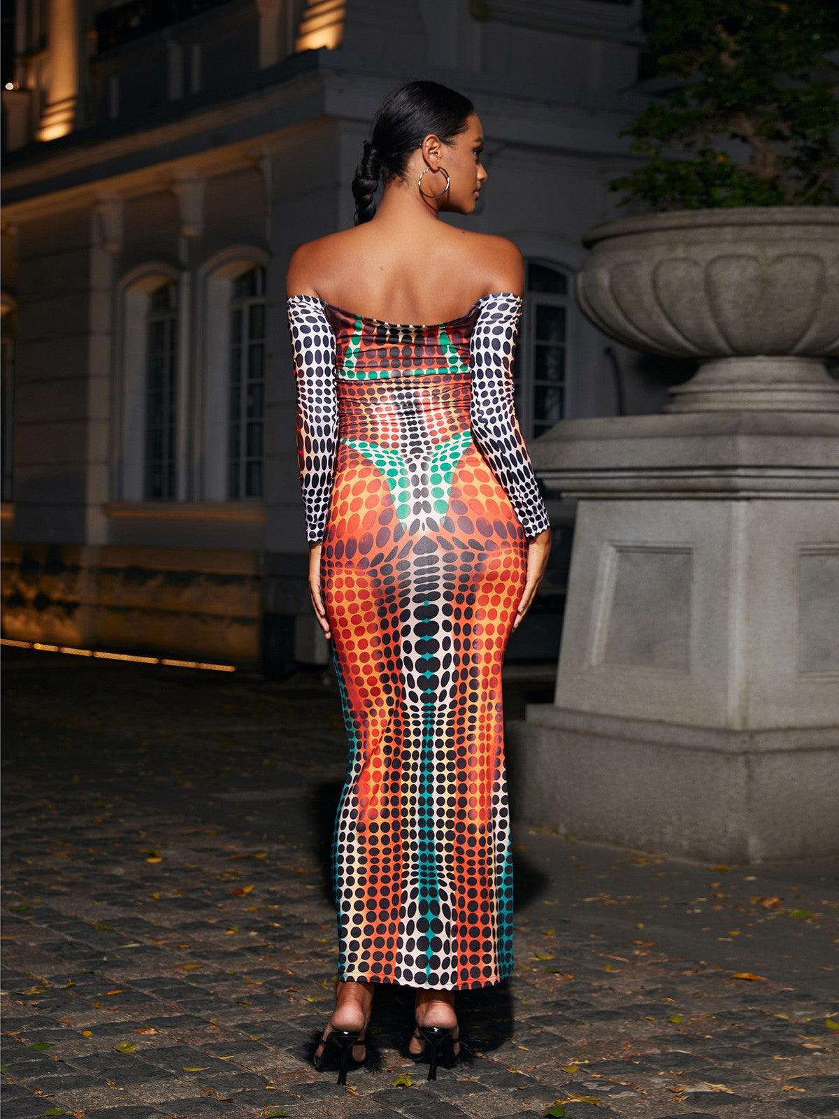 Abito Maxi Ishi Off Shoulder in Multicolore