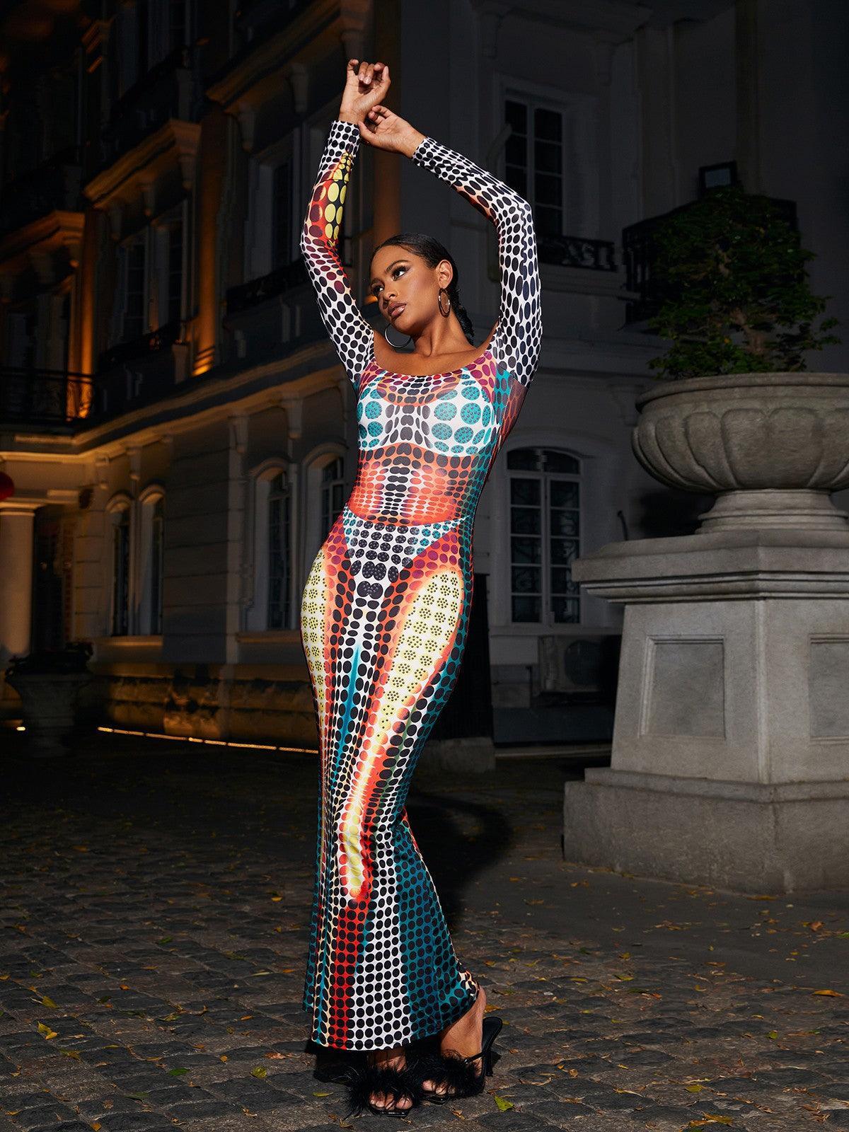 Abito Maxi Ishi Off Shoulder in Multicolore