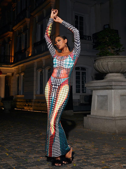 Abito Maxi Ishi Off Shoulder in Multicolore