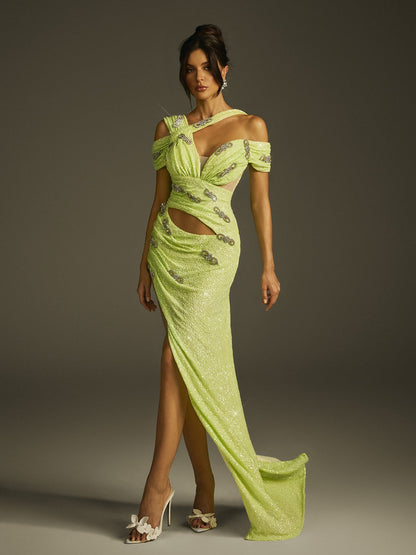 Abito Maxi con Cutout e Paillettes Izgoth