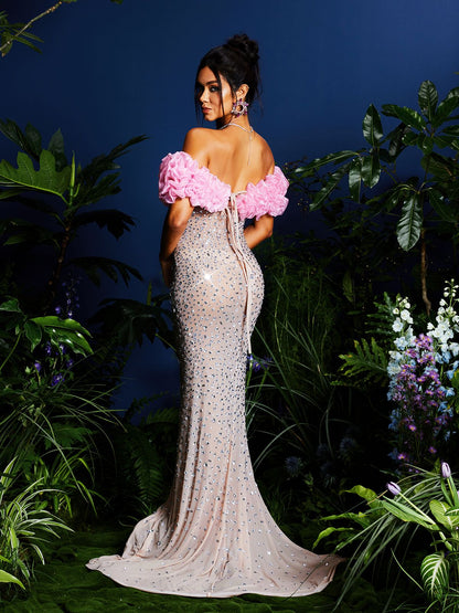 Abito Maxi Senza Spalline con Strass Janiela