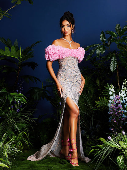 Abito Maxi Senza Spalline con Strass Janiela