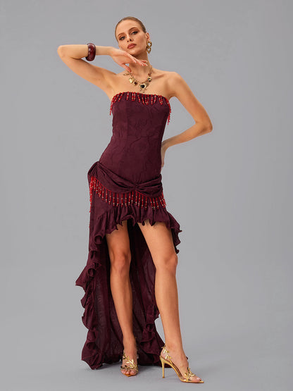 Abito Maxi A Balze Senza Spalline con Lace Up Jetskin