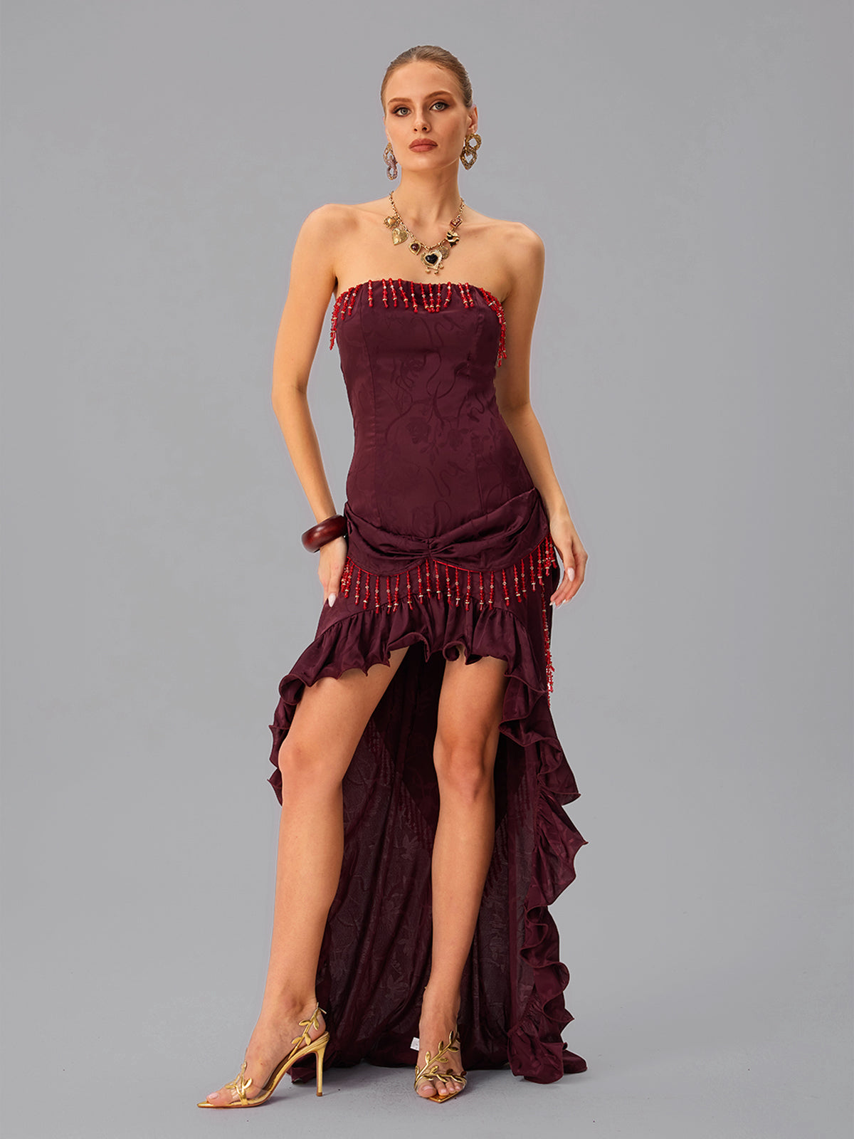 Abito Maxi A Balze Senza Spalline con Lace Up Jetskin