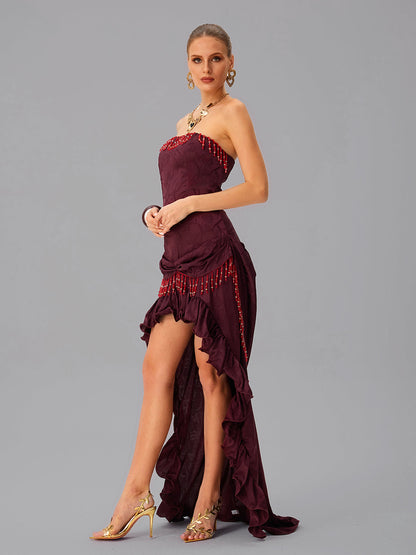 Abito Maxi A Balze Senza Spalline con Lace Up Jetskin