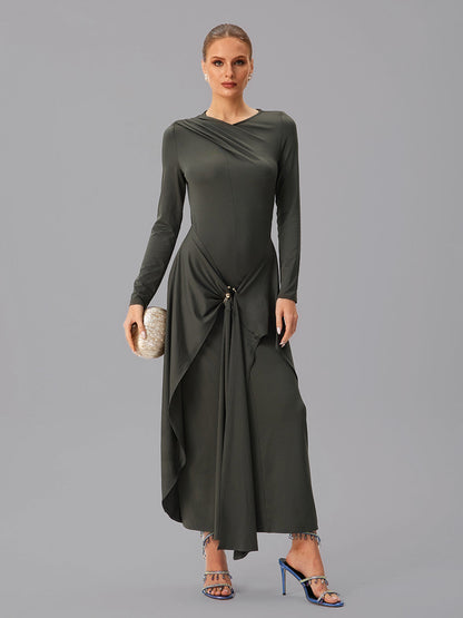 Abito Maxi Drappeggiato a Maniche Lunghe Jovectra