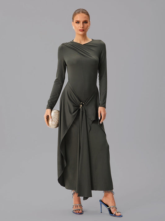 Abito Maxi Drappeggiato a Maniche Lunghe Jovectra