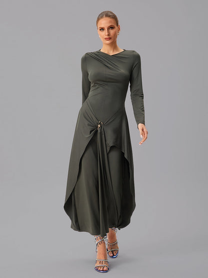 Abito Maxi Drappeggiato a Maniche Lunghe Jovectra