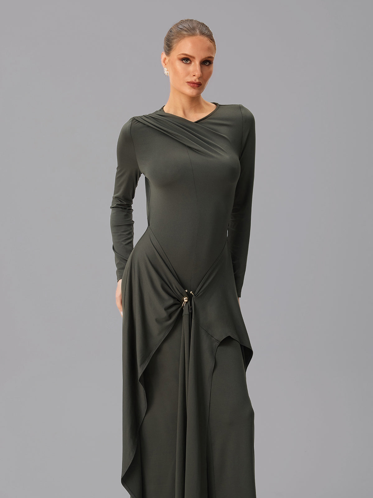 Abito Maxi Drappeggiato a Maniche Lunghe Jovectra