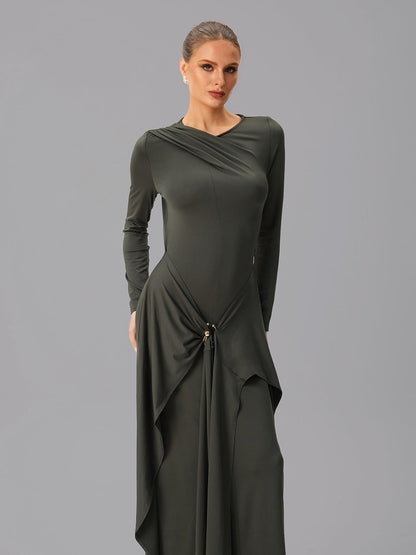 Abito Maxi Drappeggiato a Maniche Lunghe Jovectra