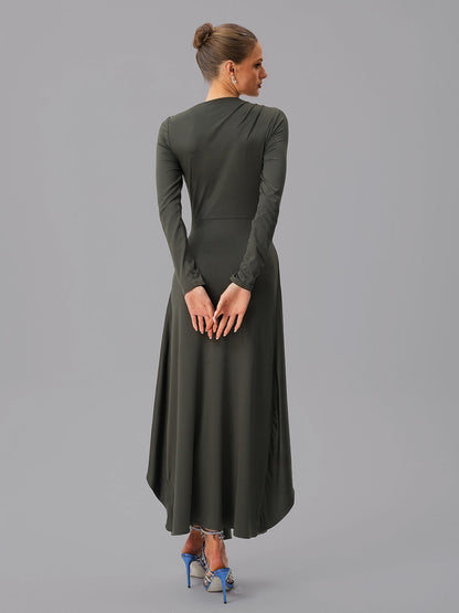 Abito Maxi Drappeggiato a Maniche Lunghe Jovectra