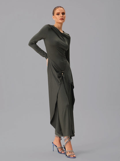 Abito Maxi Drappeggiato a Maniche Lunghe Jovectra