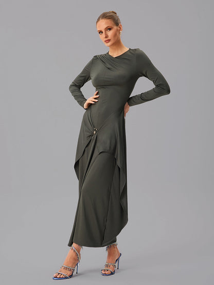 Abito Maxi Drappeggiato a Maniche Lunghe Jovectra