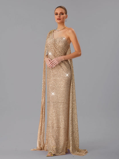Junctionet Abito Maxi con Spallina Unica e Paillettes