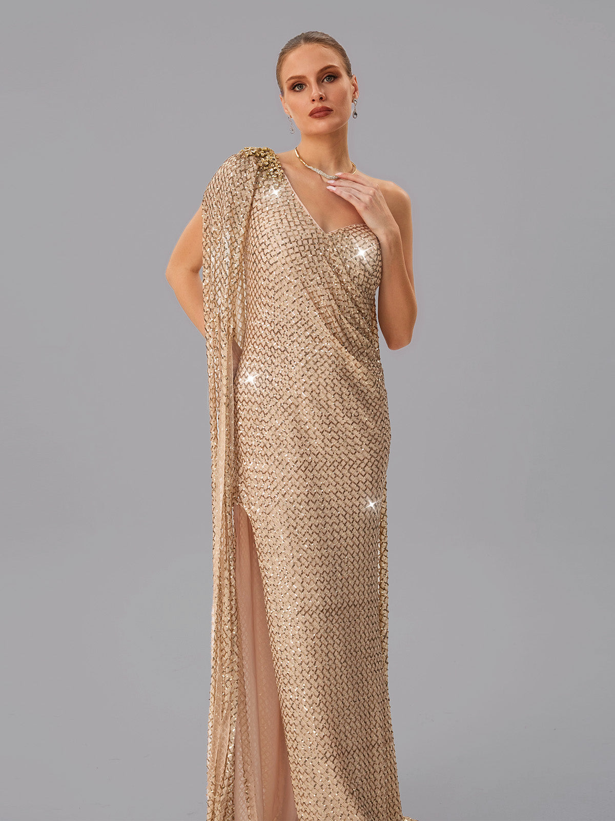 Junctionet Abito Maxi con Spallina Unica e Paillettes