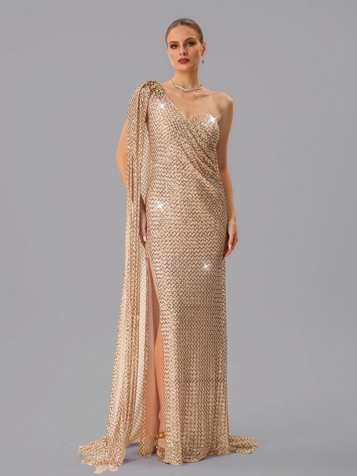 Junctionet Abito Maxi con Spallina Unica e Paillettes