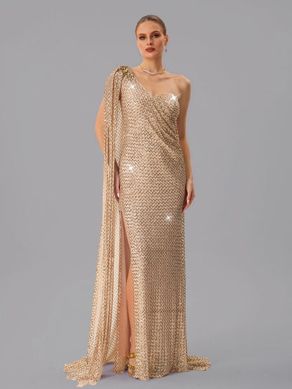 Junctionet Abito Maxi con Spallina Unica e Paillettes