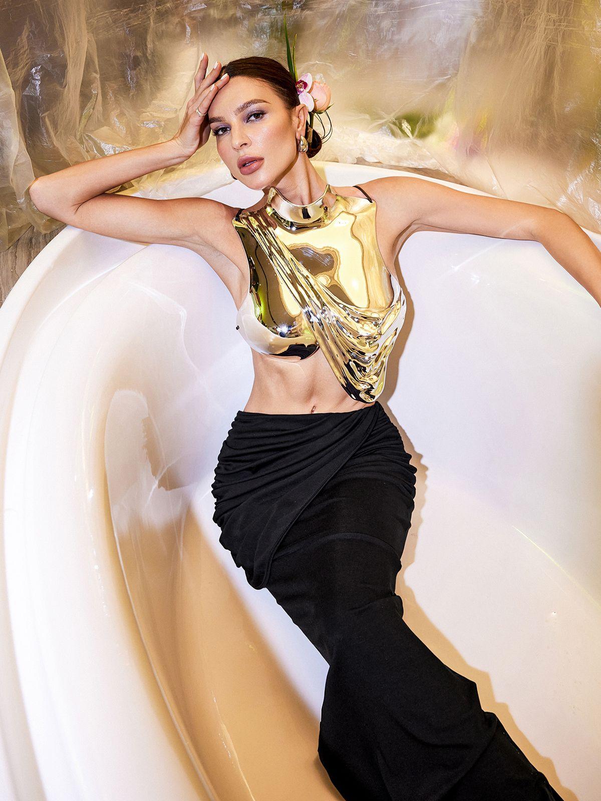 Top in Armor Drapery Senza Maniche Kari in Argento