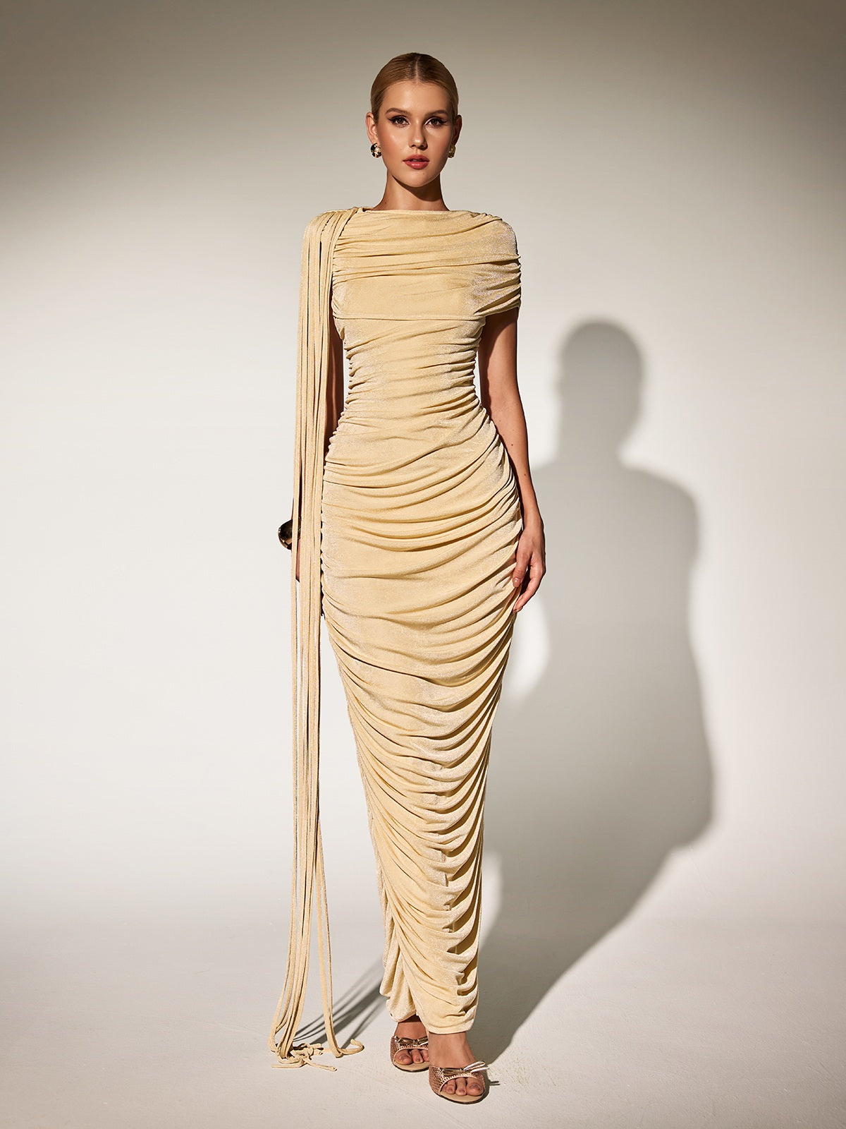 Abito Maxi Drappeggiato Katinka In Beige
