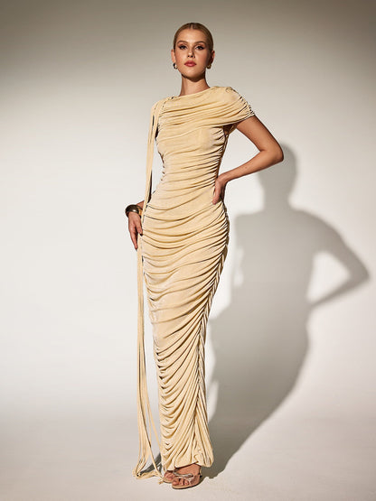 Abito Maxi Drappeggiato Katinka In Beige