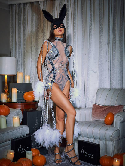 Body in Rete con Frange e Paillettes Kent