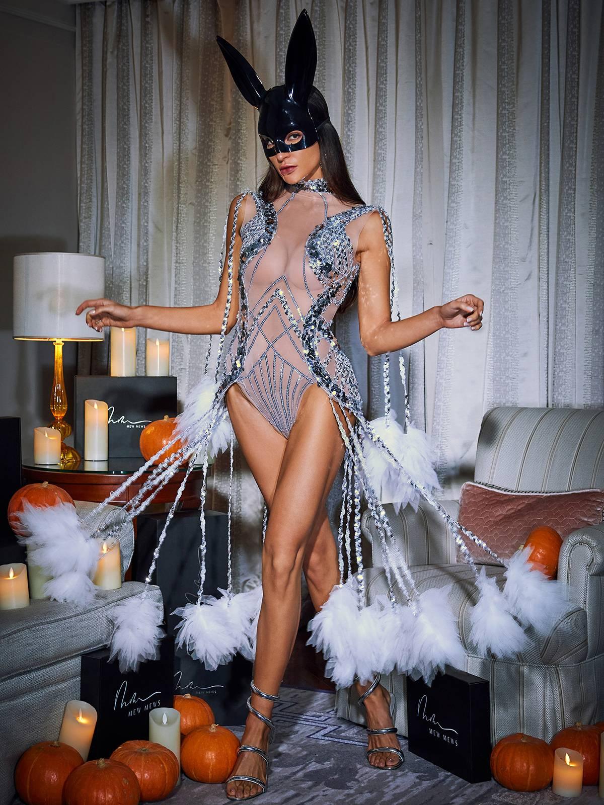 Body in Rete con Frange e Paillettes Kent